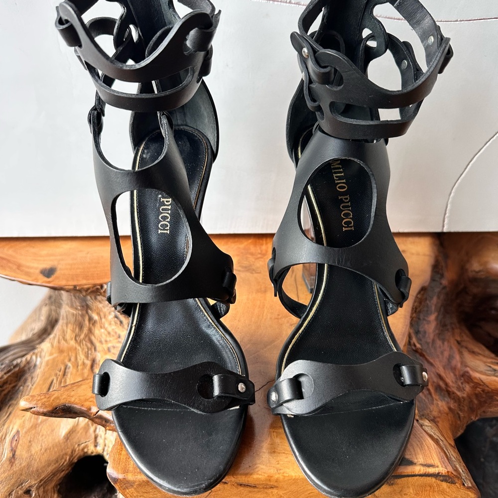 Emilio Pucci Black Strappy Heels